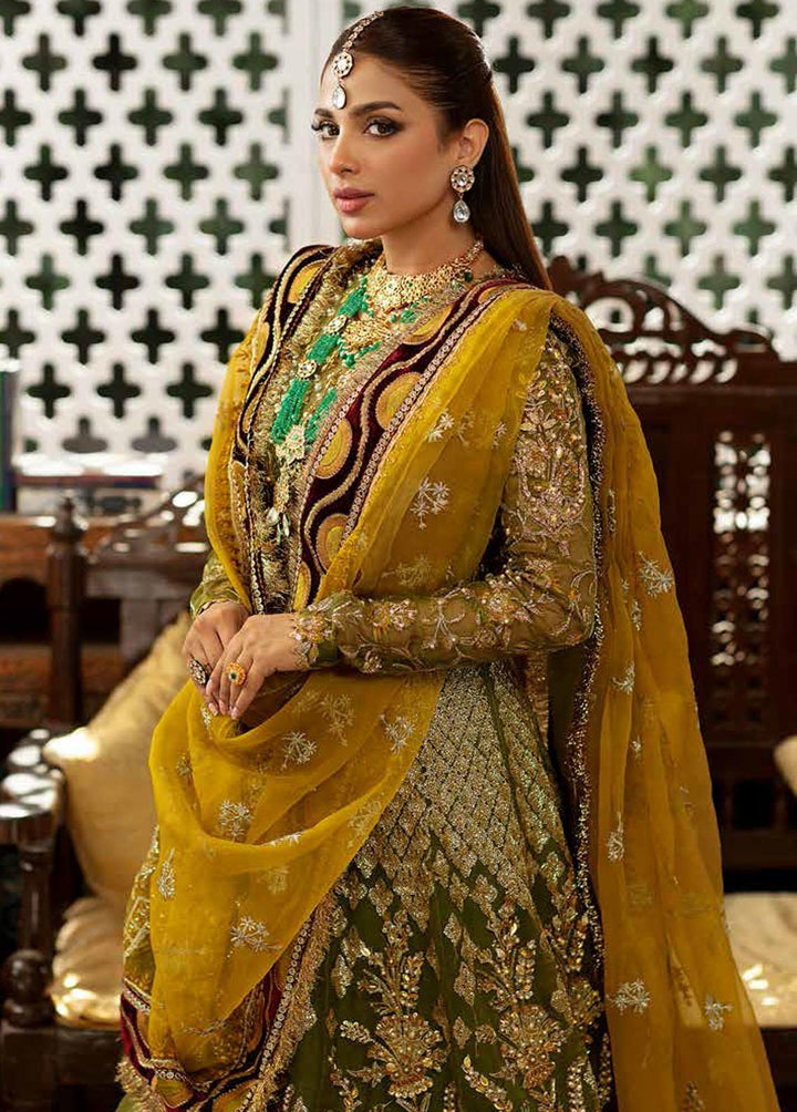 Gulaab By Maryam Hussain Embroidered Organza Suits Unstitched 3 Piece MH22G MEHNDI - Wedding Collection