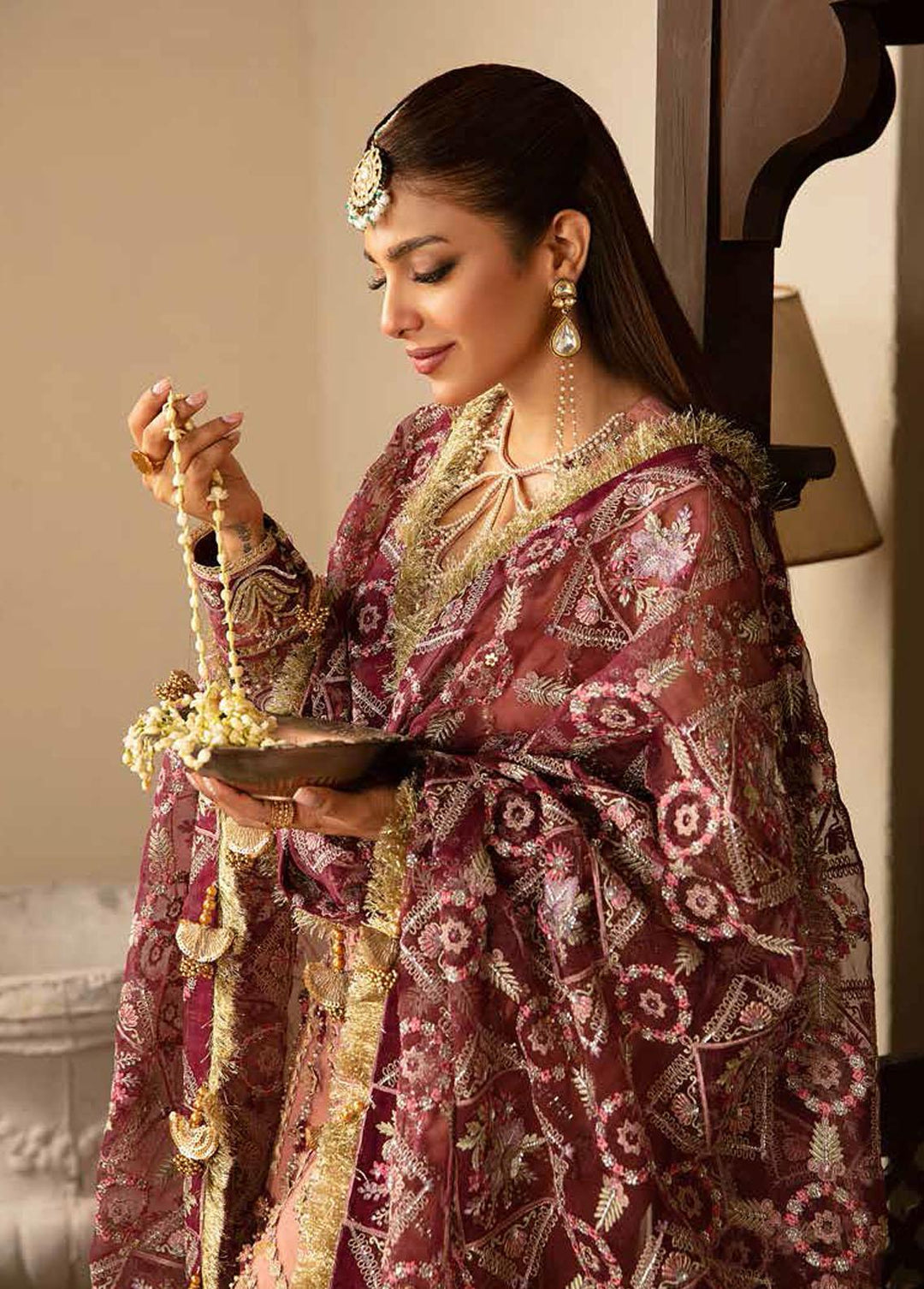 Gulaab By Maryam Hussain Embroidered Net Suits Unstitched 3 Piece MH22G MEHR - Wedding Collection