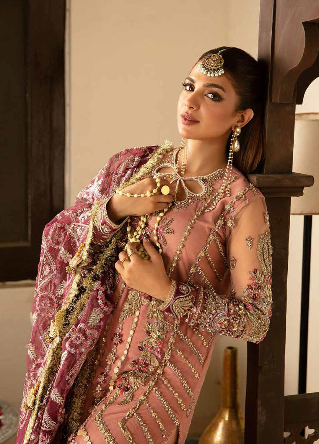 Gulaab By Maryam Hussain Embroidered Net Suits Unstitched 3 Piece MH22G MEHR - Wedding Collection