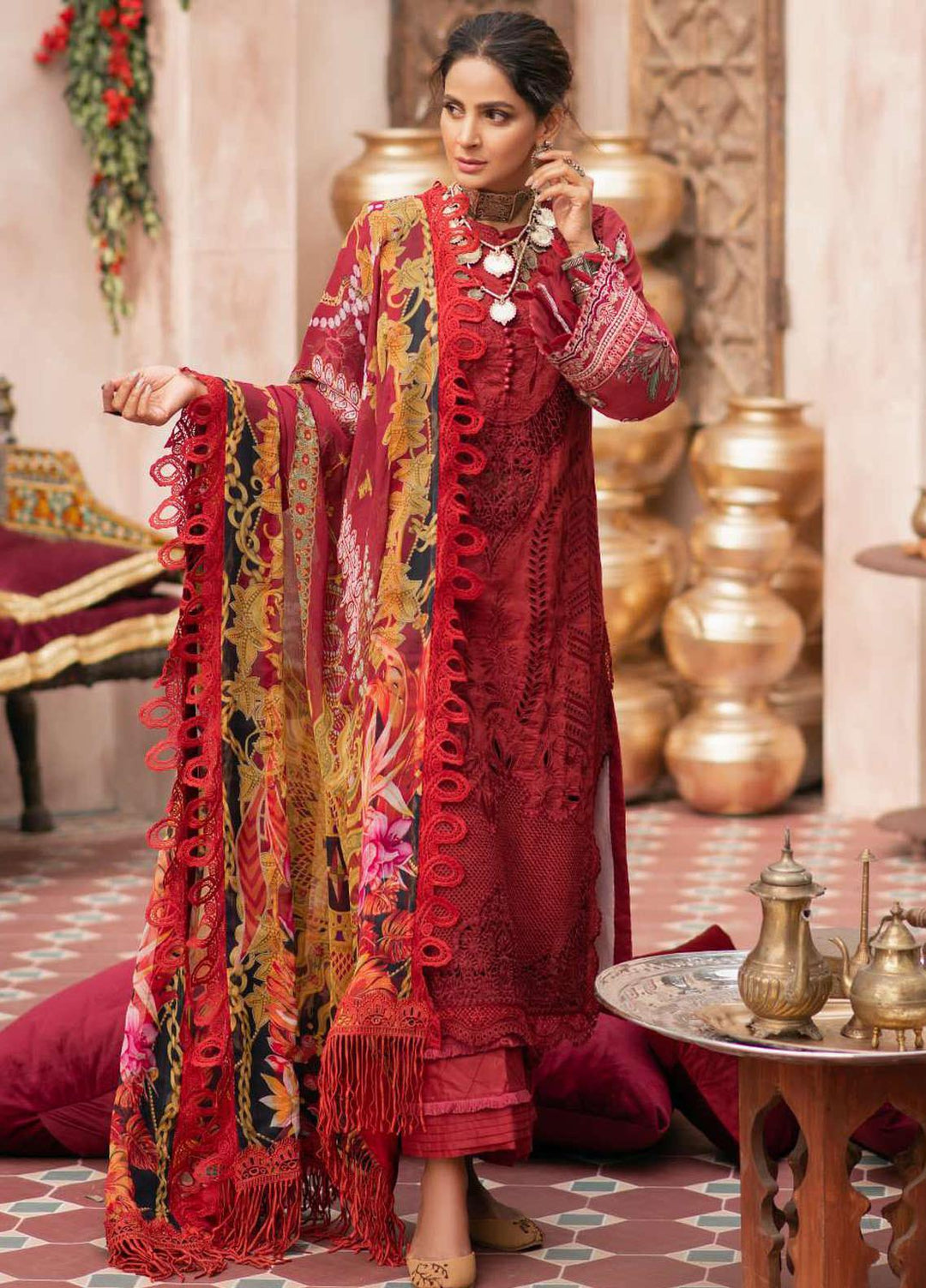 Maryam Hussain Embroidered Lawn Suits Unstitched 3 Piece MRH21LL 06-Gulab - Festive Collection