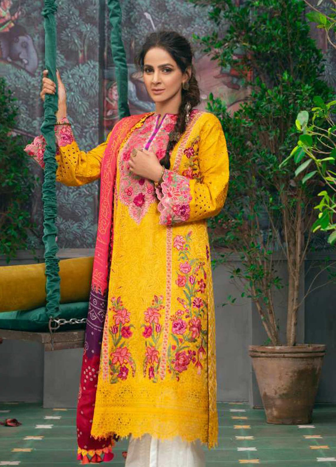 Maryam Hussain Embroidered Chikankari Suits Unstitched 3 Piece MRH21LL 10-Kesar - Festive Collection