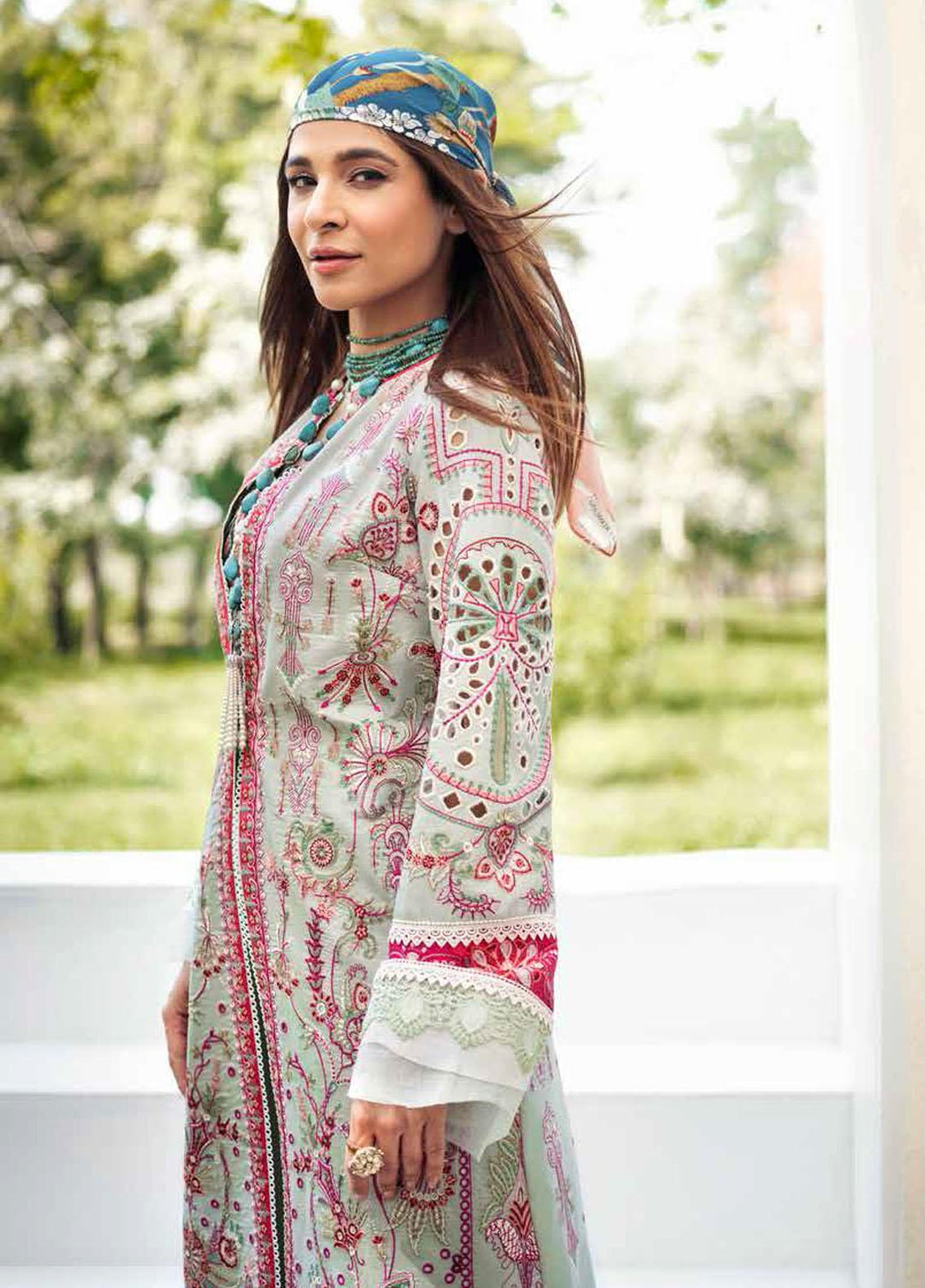 Maryam Hussain Embroidered Lawn Suits Unstitched 3 Piece MH22E 04 AQUA - Luxury Collection