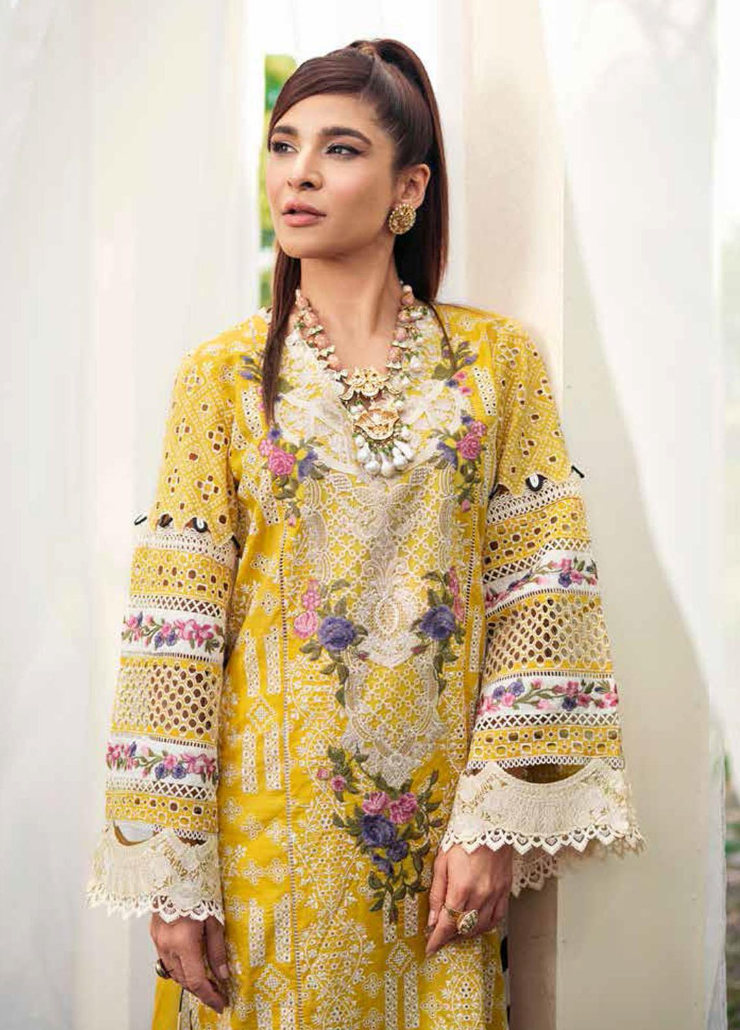 Maryam Hussain Embroidered Lawn Suits Unstitched 3 Piece MH22E 05 LEMON GARDEN - Luxury Collection