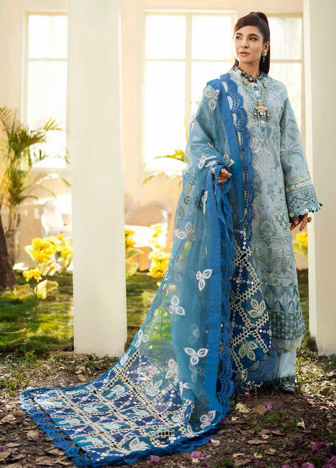 Maryam Hussain Embroidered Lawn Suits Unstitched 3 Piece MH22E 06 ICE - Luxury Collection