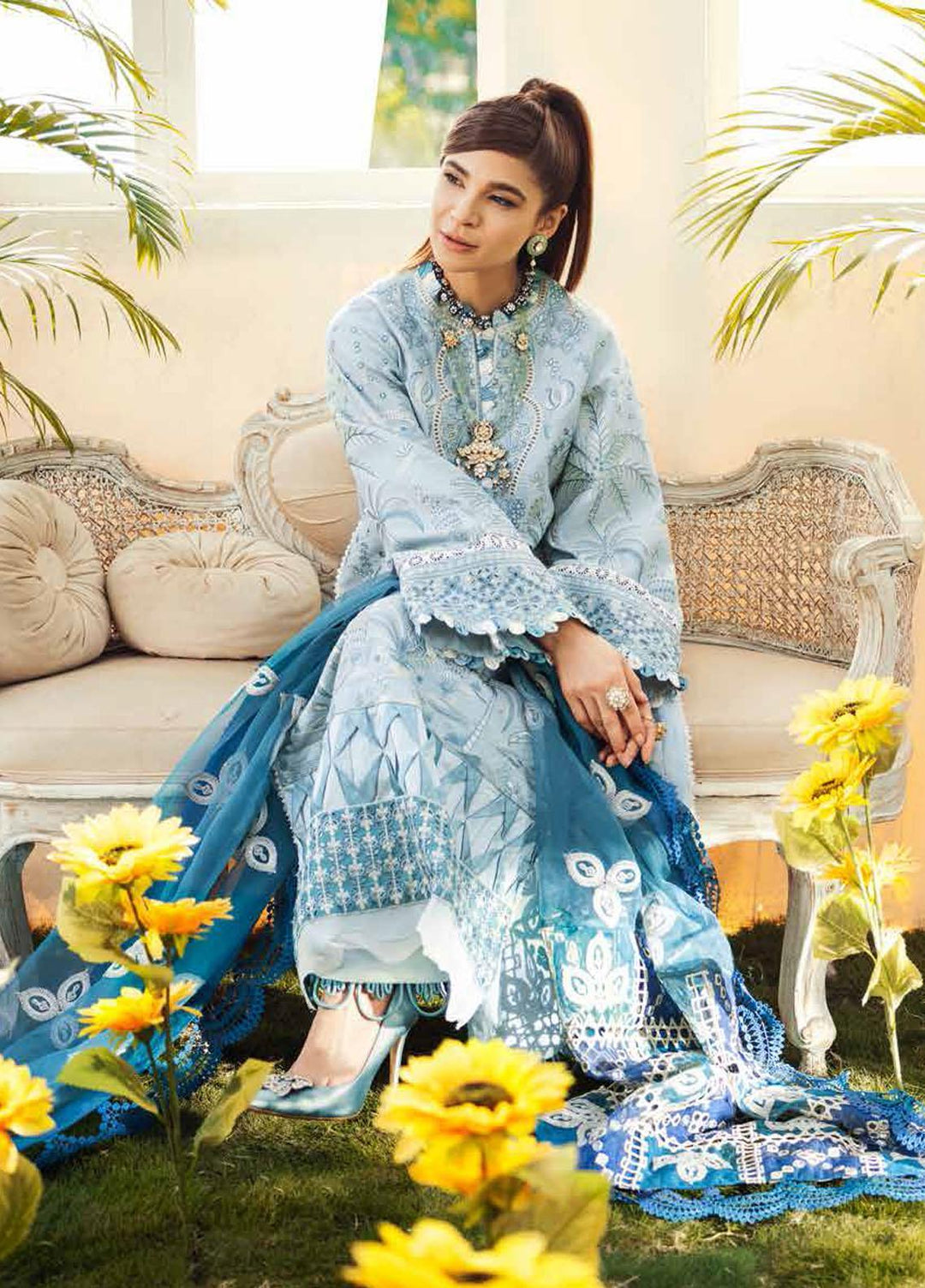 Maryam Hussain Embroidered Lawn Suits Unstitched 3 Piece MH22E 06 ICE - Luxury Collection