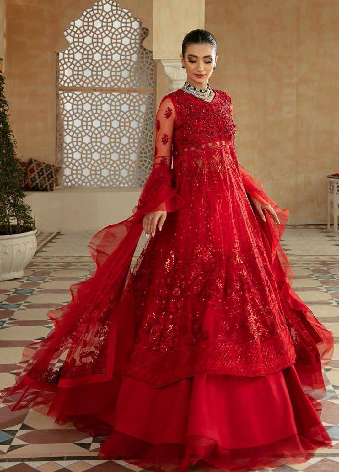 Marwa By Maryam Hussain Embroidered Net Suits Unstitched 3 Piece MH22M 03 GULAAB - Wedding Collection