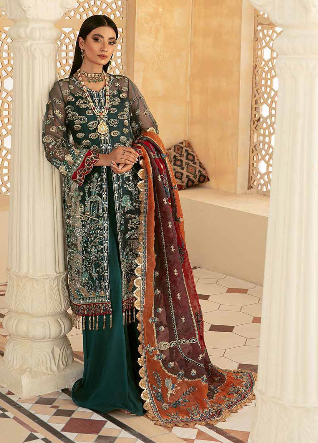Marwa By Maryam Hussain Embroidered Net Suits Unstitched 3 Piece MH22M 05 GEET - Wedding Collection