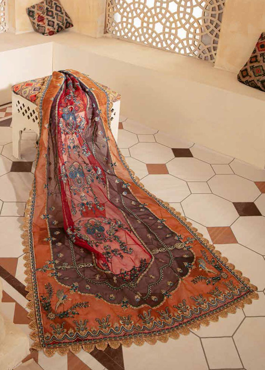 Marwa By Maryam Hussain Embroidered Net Suits Unstitched 3 Piece MH22M 05 GEET - Wedding Collection