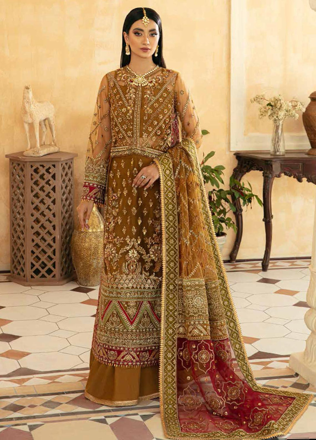 Marwa By Maryam Hussain Embroidered Net Suits Unstitched 3 Piece MH22M 08 SANDAL - Wedding Collection