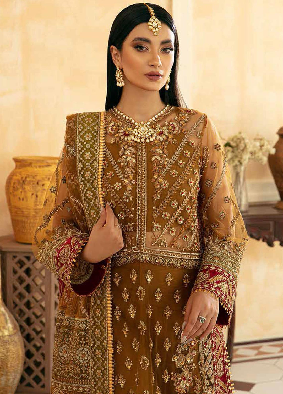 Marwa By Maryam Hussain Embroidered Net Suits Unstitched 3 Piece MH22M 08 SANDAL - Wedding Collection