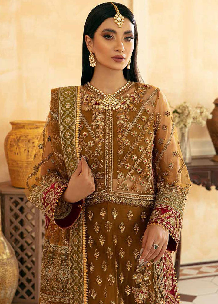 Marwa By Maryam Hussain Embroidered Net Suits Unstitched 3 Piece MH22M 08 SANDAL - Wedding Collection