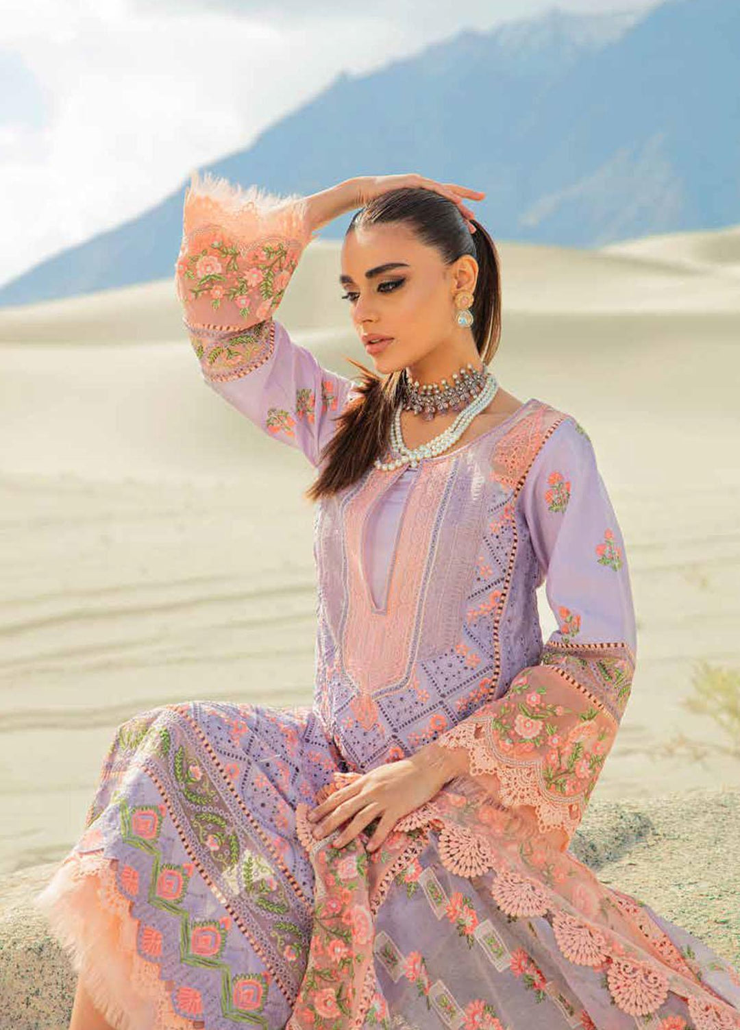 Maryam Hussain Embroidered Lawn Suits Unstitched 3 Piece MH23LL D-1 Lilly - Luxury Collection