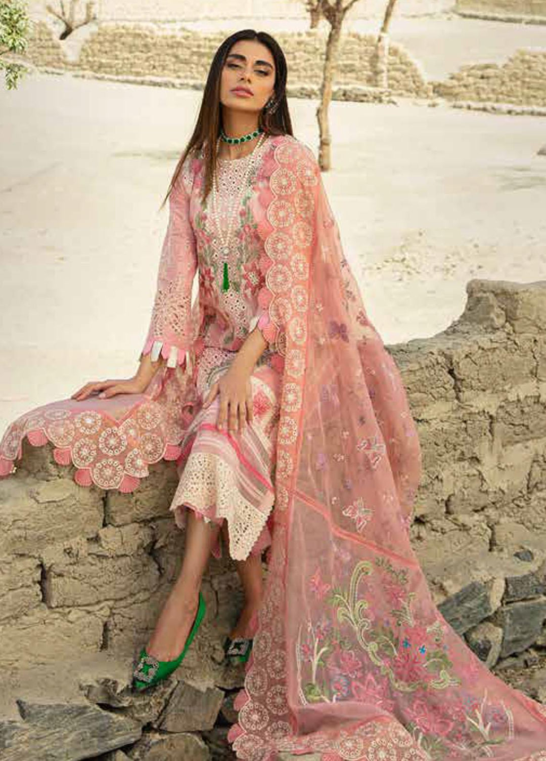Maryam Hussain Embroidered Lawn Suits Unstitched 3 Piece MH23LL D-3 Peaches - Luxury Collection