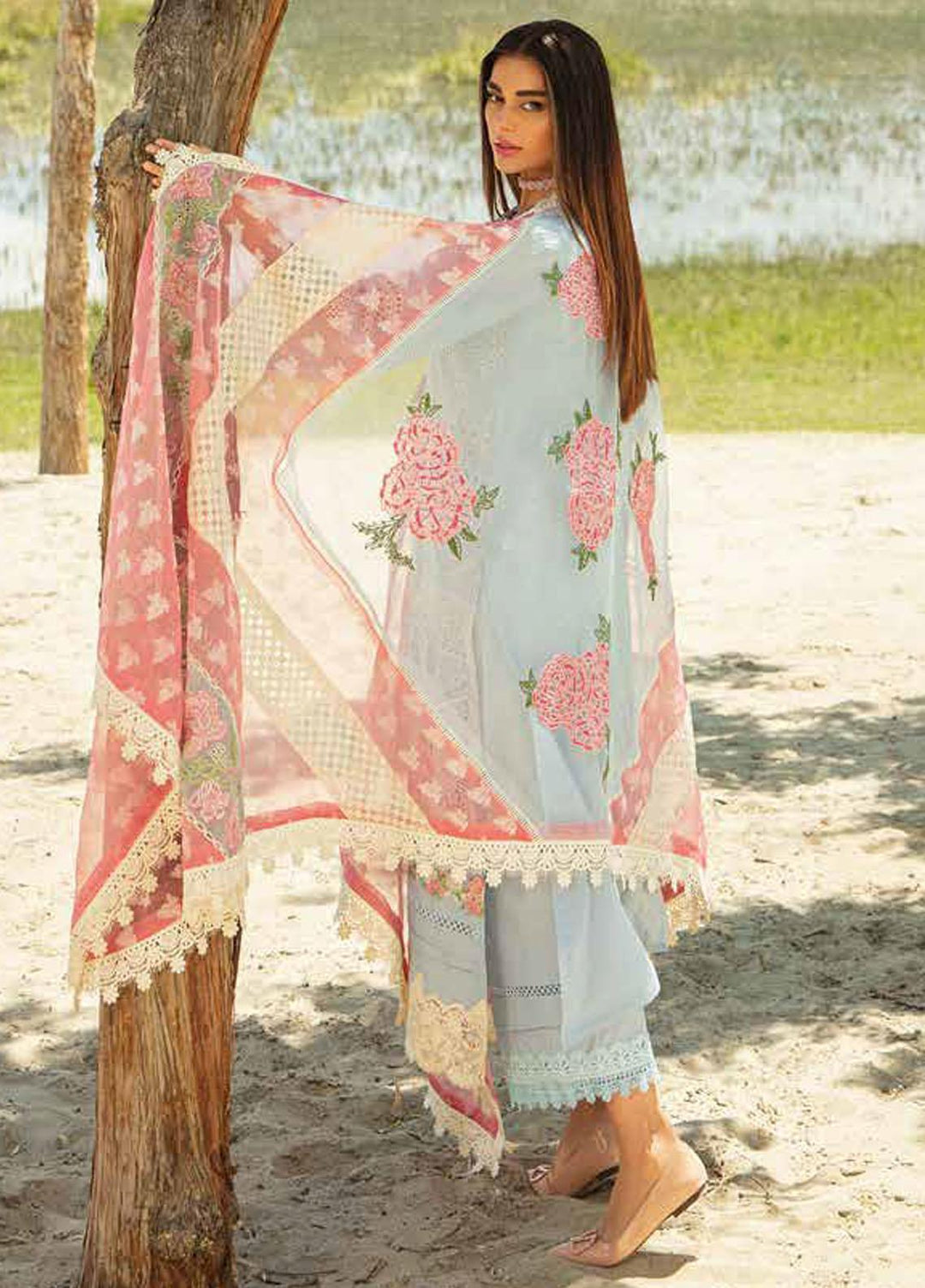Maryam Hussain Embroidered Lawn Suits Unstitched 3 Piece MH23LL D-5 Ice Bloom - Luxury Collection