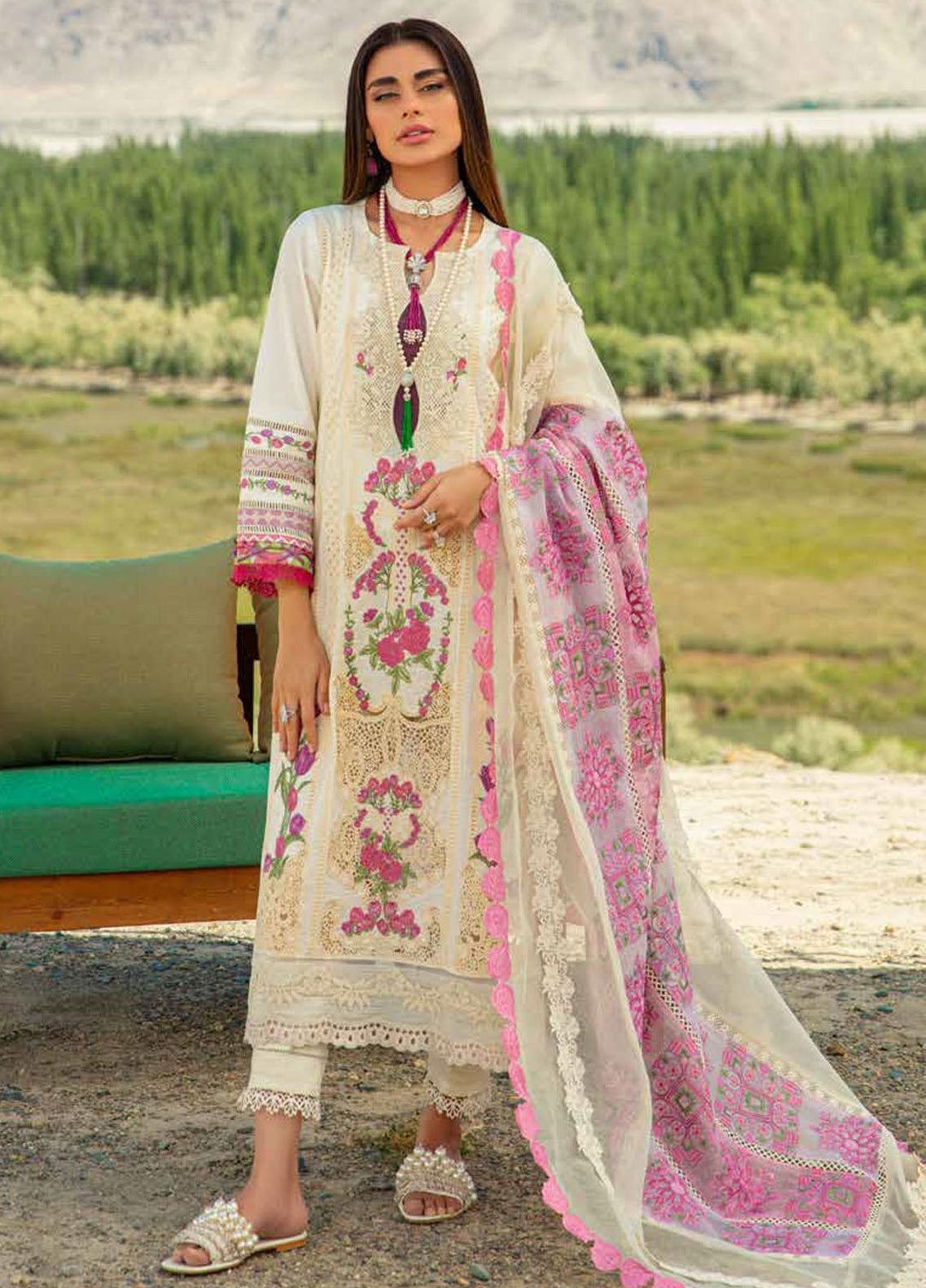Maryam Hussain Embroidered Lawn Suits Unstitched 3 Piece MH23LL D-6 Moon Light - Luxury Collection