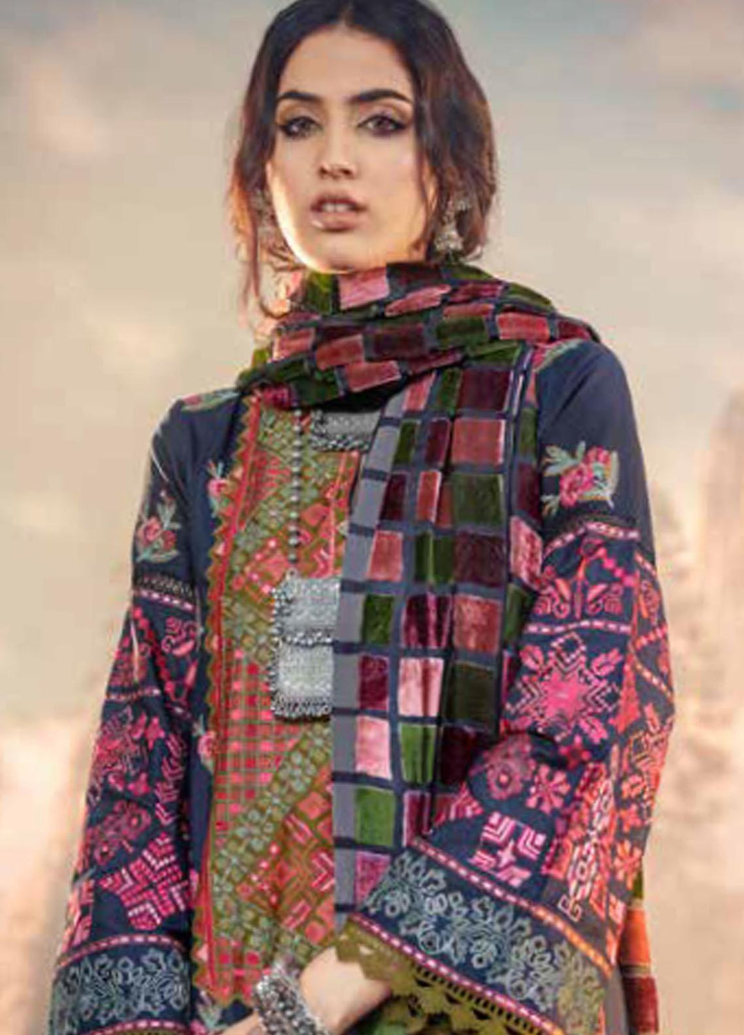 Maryam Hussain Embroidered Khaddar Suits Unstitched 3 Piece MH21W 09 Emerald - Winter Collection