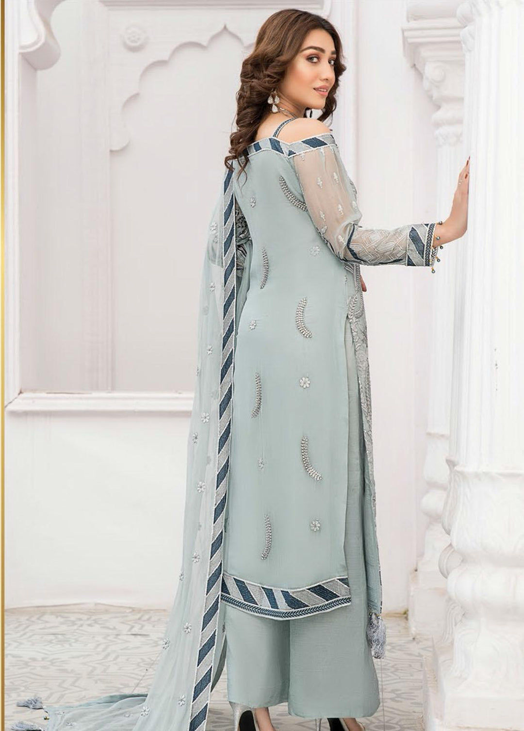 Maryam's Embroidered Chiffon Suit Unstitched 3 Piece MRM22-L25 Dress-32 - Luxury Collection