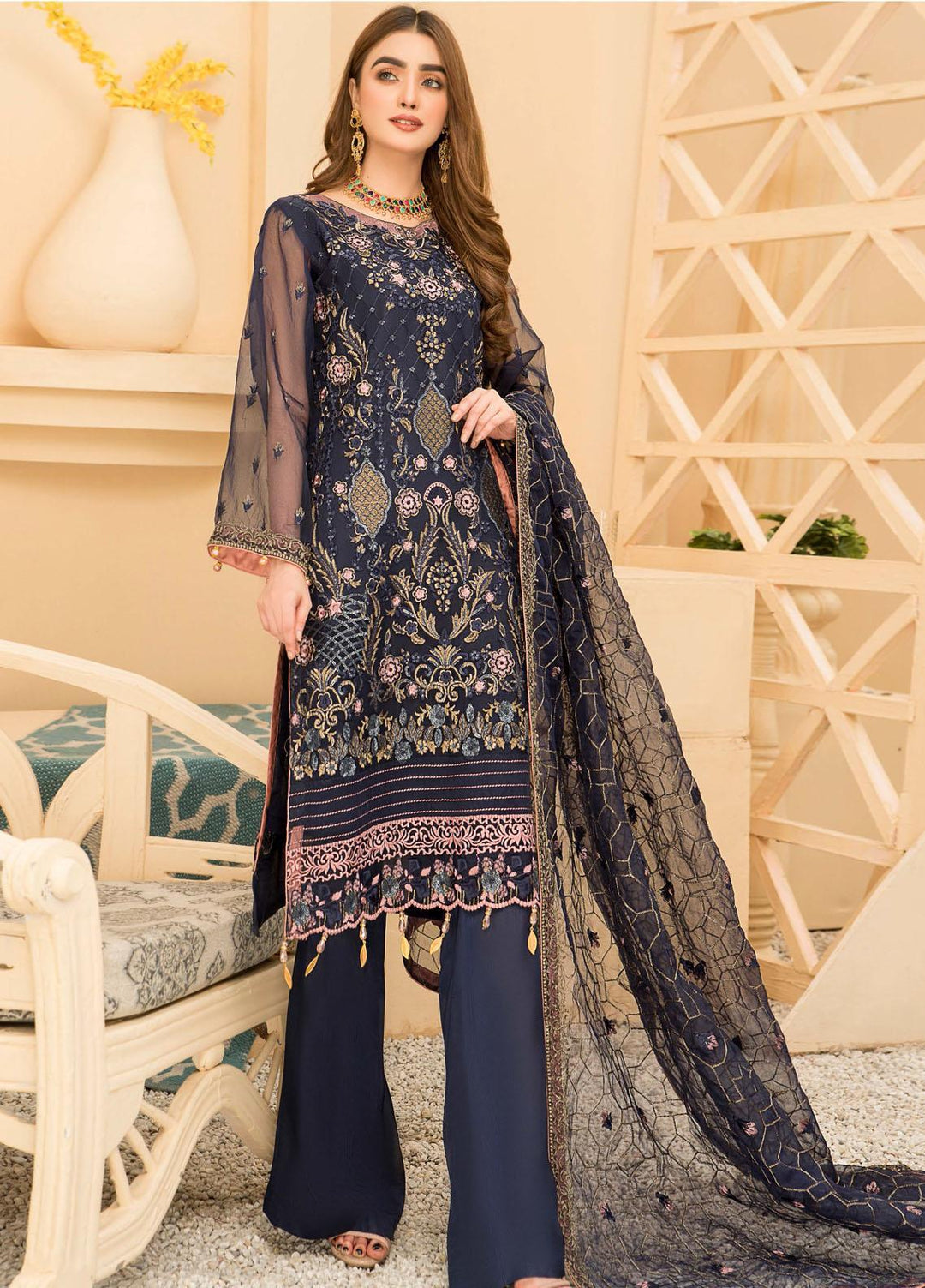 Maryam's Embroidered Organza Suits Unstitched 3 Piece MRM21E-8 EM-09 - Luxury Collection