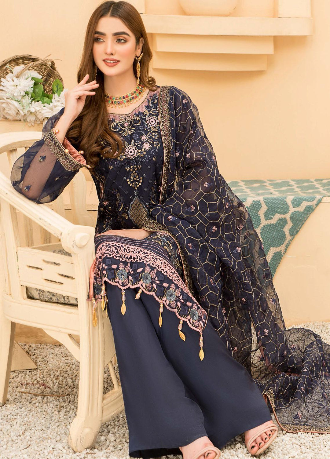 Maryam's Embroidered Organza Suits Unstitched 3 Piece MRM21E-8 EM-09 - Luxury Collection