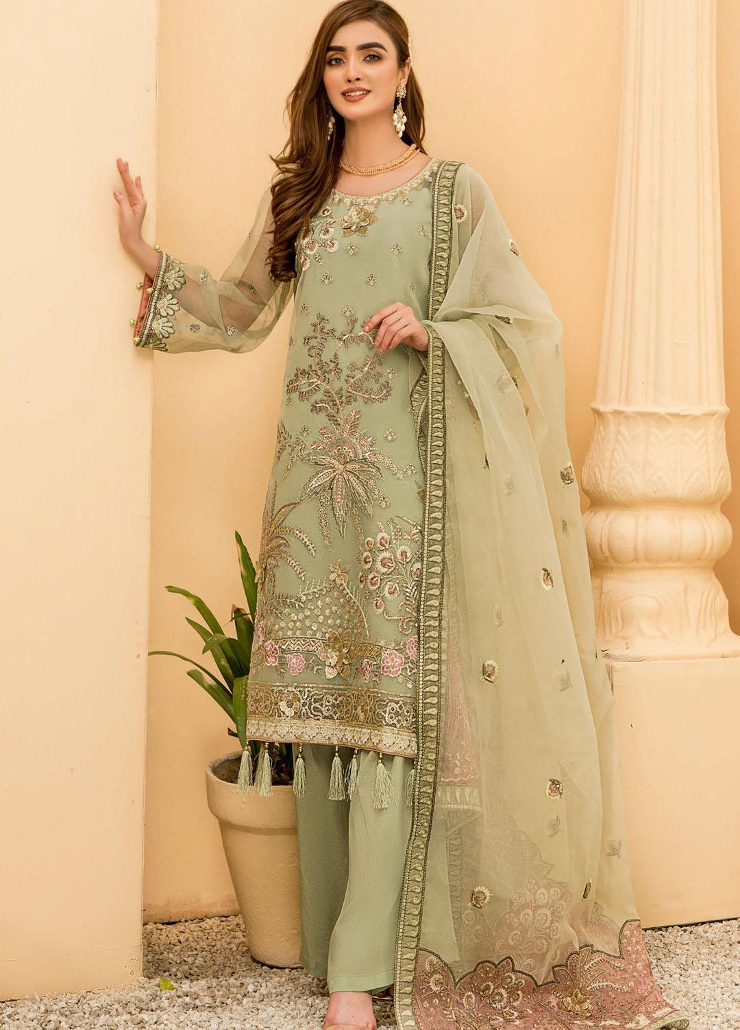 Maryam's Embroidered Organza Suits Unstitched 3 Piece MRM21E-8 EM-12 - Luxury Collection
