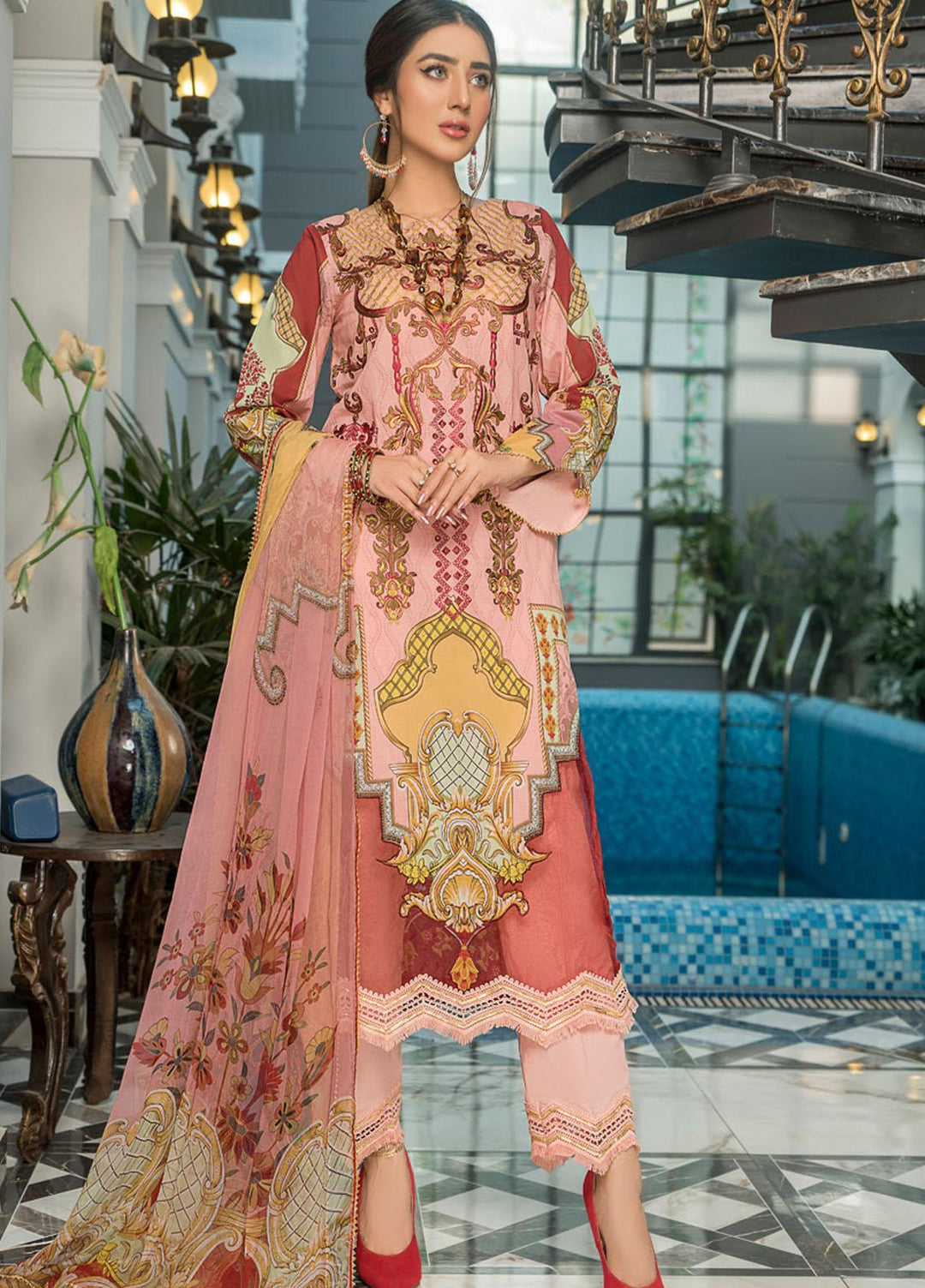 Maryam's Embroidered Lawn Suits Unstitched 3 Piece MRM21FL ML-107 - Summer Collection