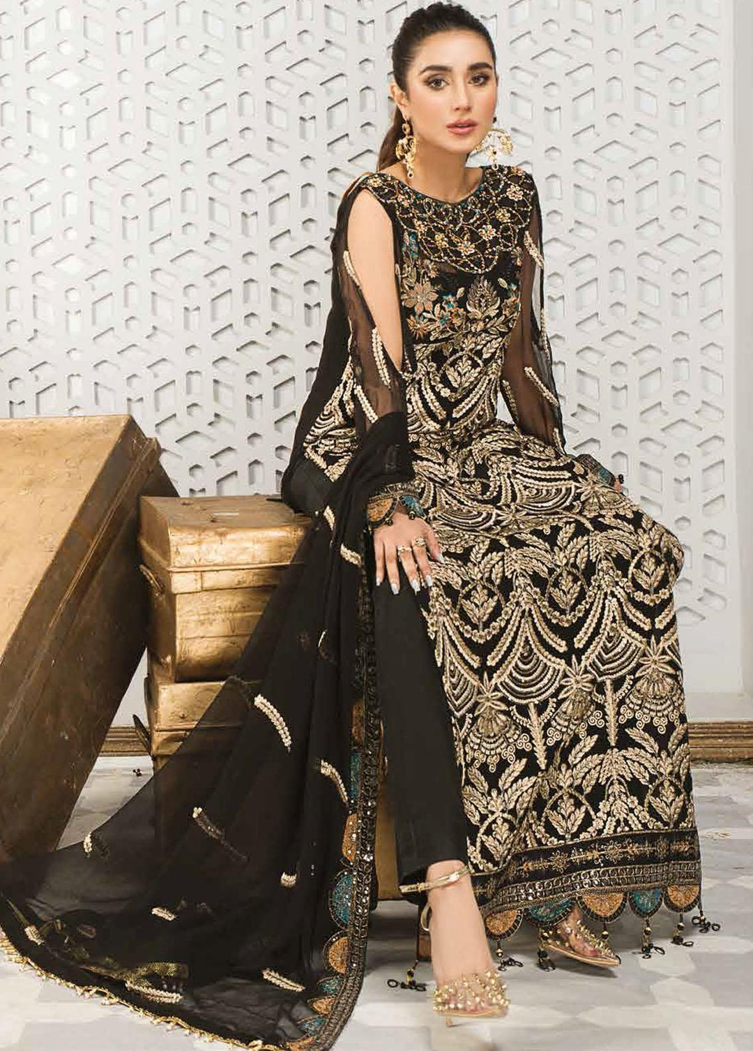 La Fleur By Maryam's Embroidered Chiffon Suits Unstitched 3 Piece MRM22LF Dress-31 Serenity - Luxury Collection