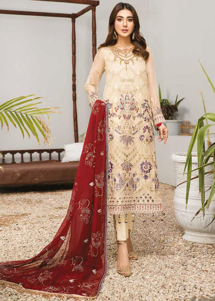 La Fleur By Maryam's Embroidered Chiffon Suits Unstitched 3 Piece MRM22LF Dress-32 Sandcastle - Luxury Collection