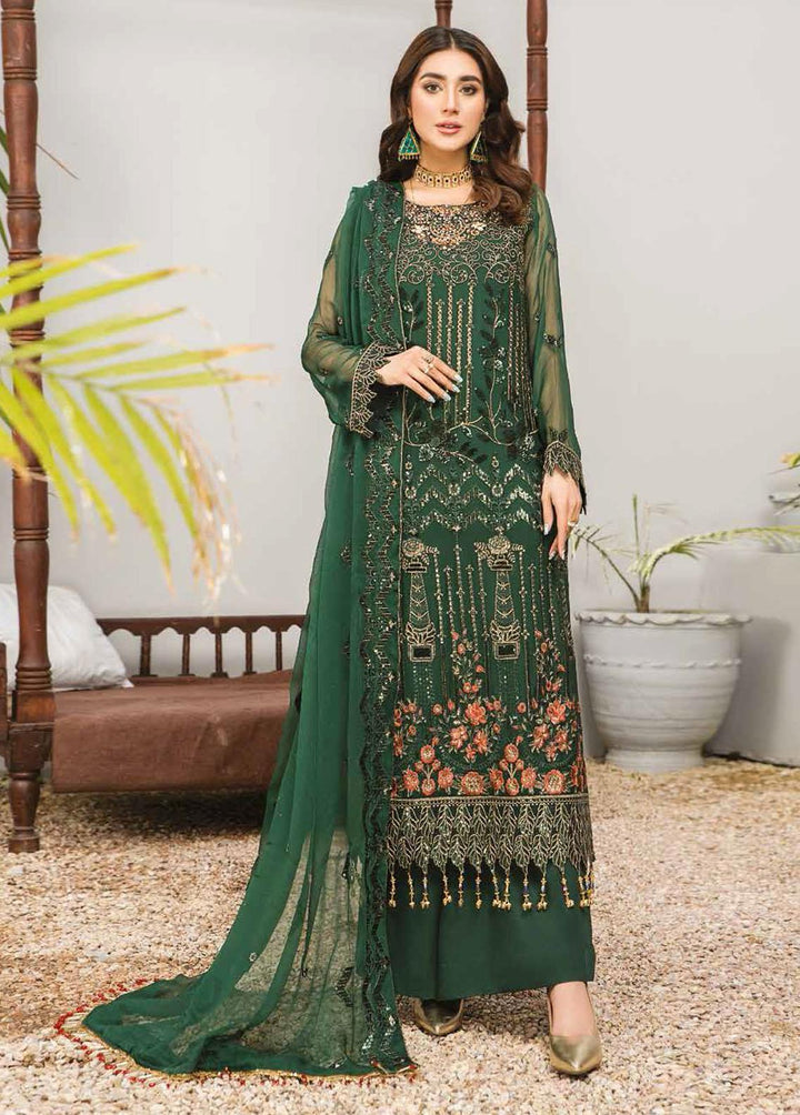 La Fleur By Maryam's Embroidered Chiffon Suits Unstitched 3 Piece MRM22LF Dress-33 Nile Quiver - Luxury Collection