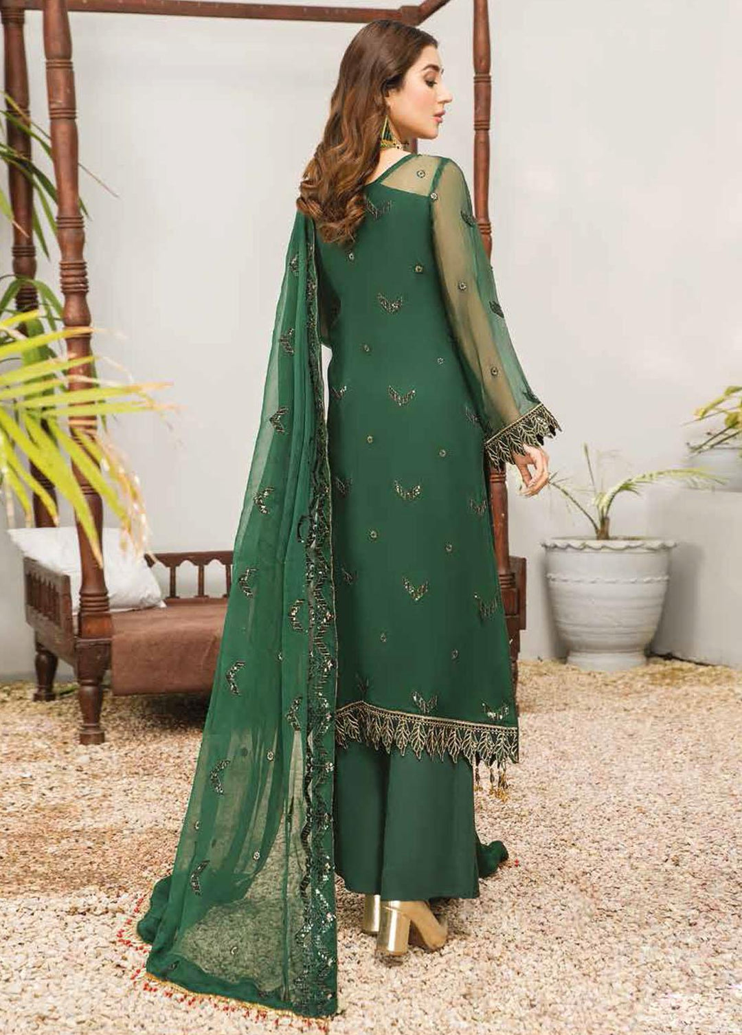 La Fleur By Maryam's Embroidered Chiffon Suits Unstitched 3 Piece MRM22LF Dress-33 Nile Quiver - Luxury Collection