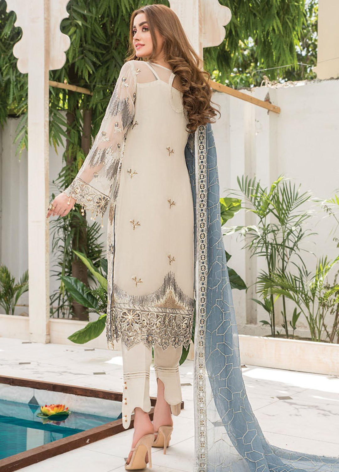 Maryam's Embroidered Chiffon Suits Unstitched 3 Piece MRM21C D-01 Lavender Smoke - Luxury Collection
