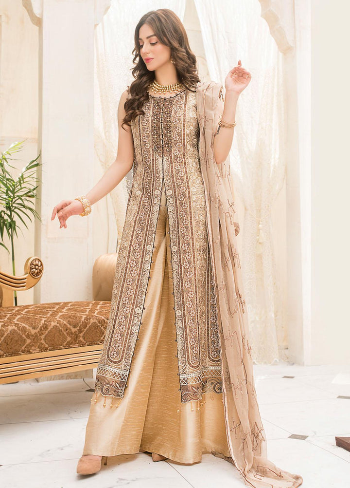 Maryam's Embroidered Chiffon Suits Unstitched 3 Piece MRM21C D-02 Beige Sequin - Luxury Collection