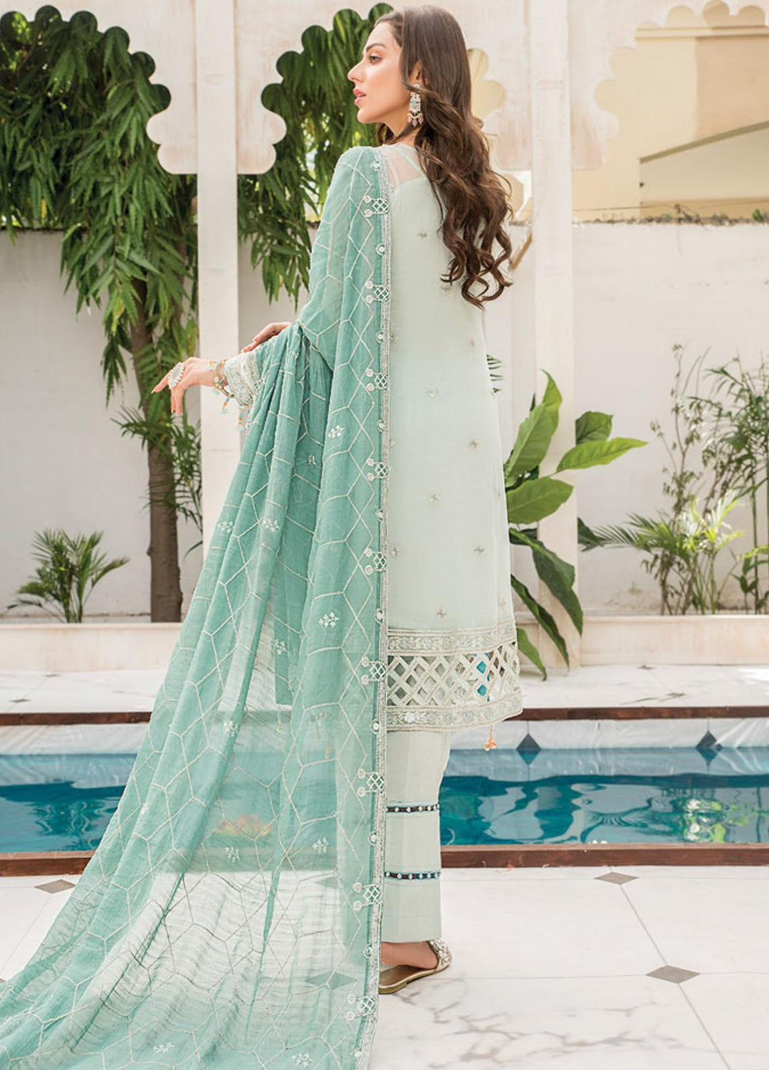 Maryam's Embroidered Chiffon Suits Unstitched 3 Piece MRM21C D-04 Nile Mint - Luxury Collection