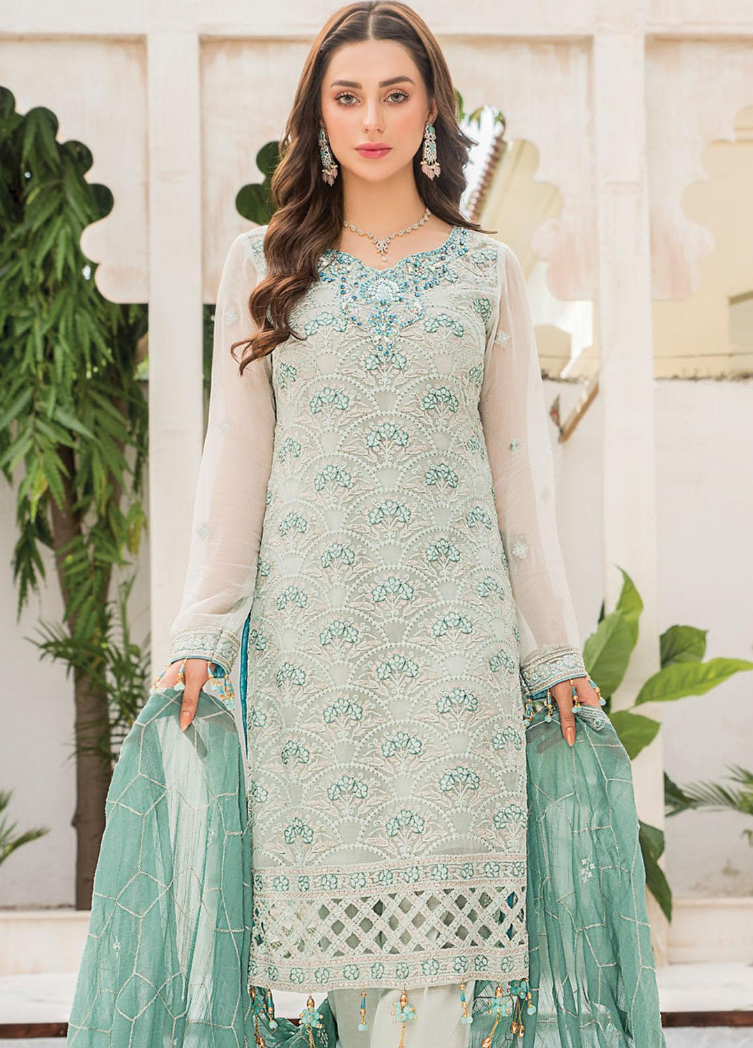Maryam's Embroidered Chiffon Suits Unstitched 3 Piece MRM21C D-04 Nile Mint - Luxury Collection