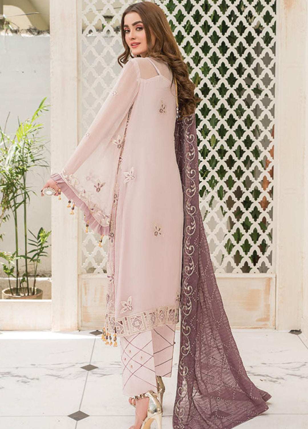 Maryam's Embroidered Chiffon Suits Unstitched 3 Piece MRM21C D-06 Mauve Lilac - Luxury Collection