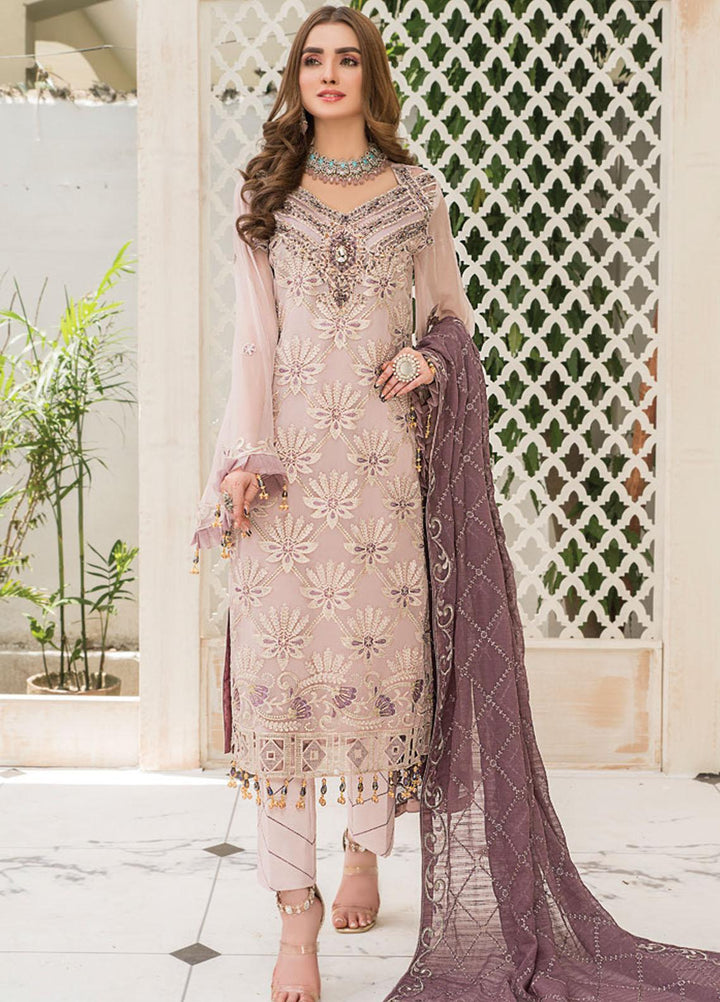 Maryam's Embroidered Chiffon Suits Unstitched 3 Piece MRM21C D-06 Mauve Lilac - Luxury Collection