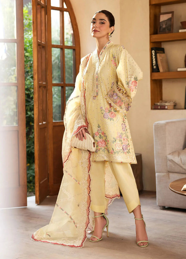 Maryam Hussain Embroidered Lawn Suit Unstitched 3 Piece MH25LL D-04 Lemon Garden - Summer Collection
