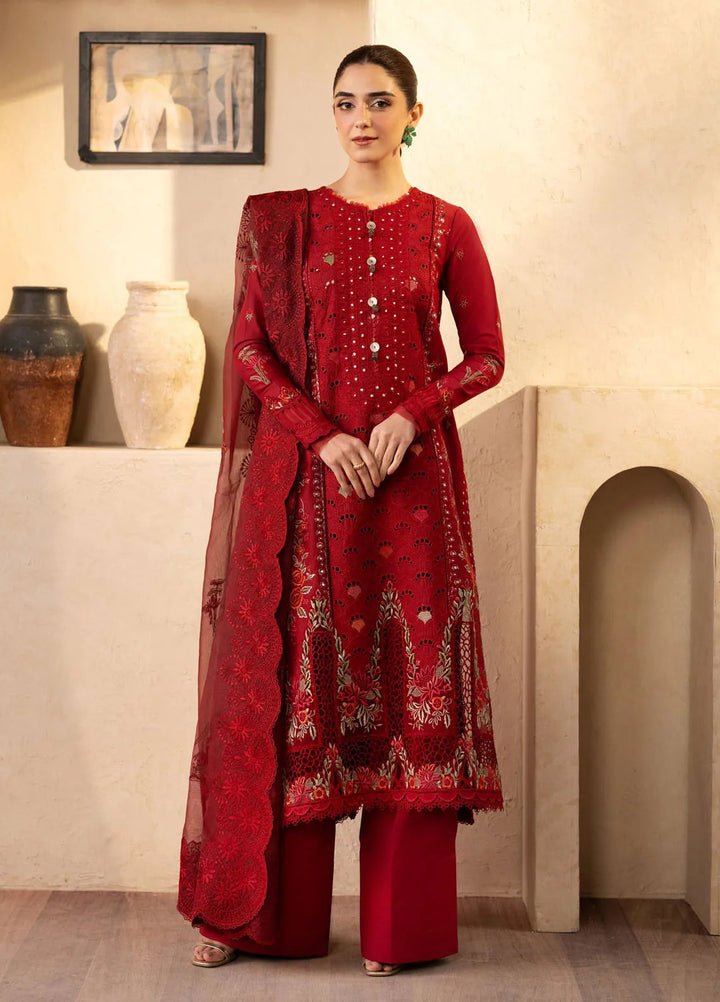 Maryam Hussain Embroidered Lawn Suit Unstitched 3 Piece MH25LL D-06 Berry - Summer Collection