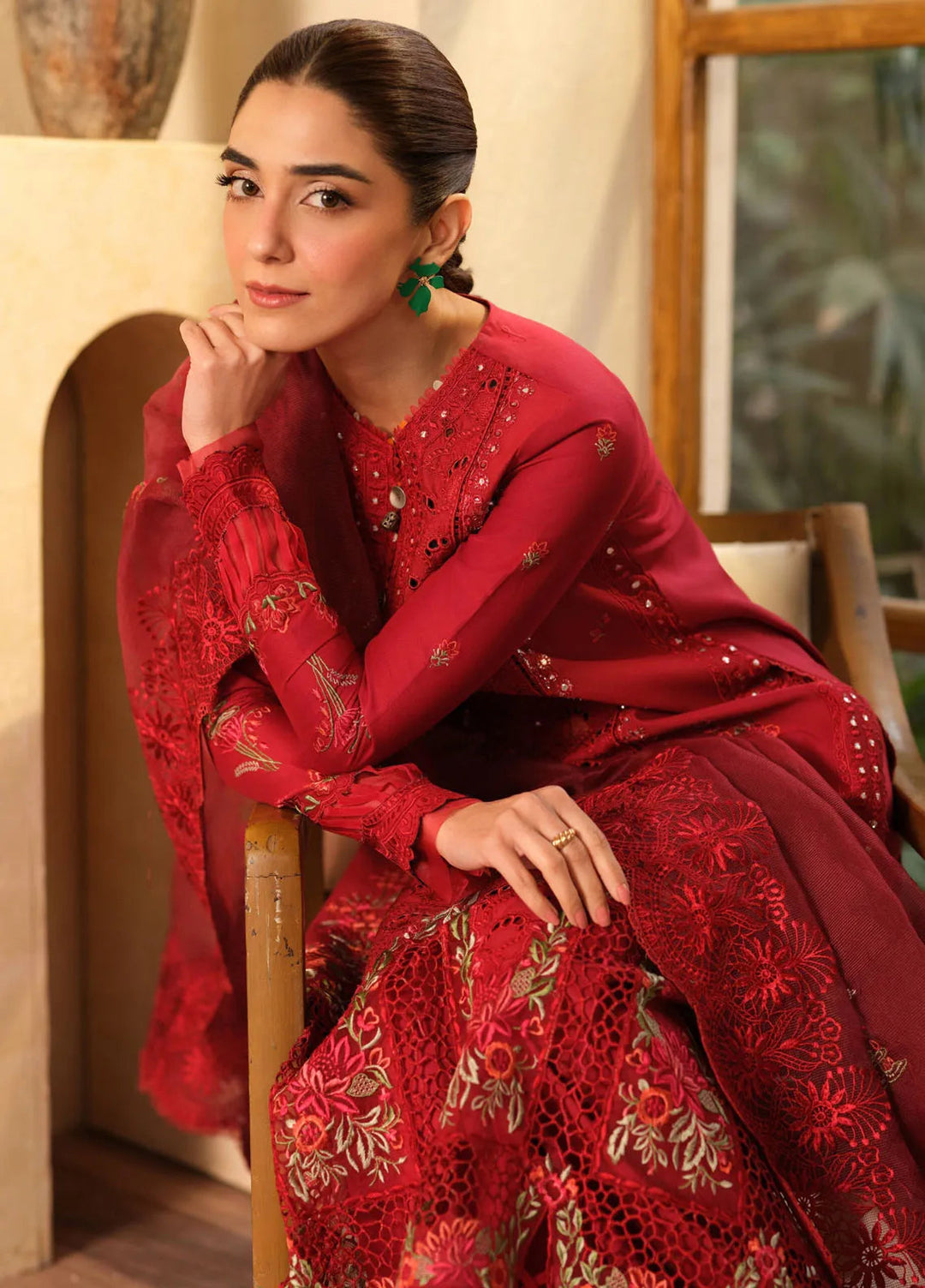 Maryam Hussain Embroidered Lawn Suit Unstitched 3 Piece MH25LL D-06 Berry - Summer Collection