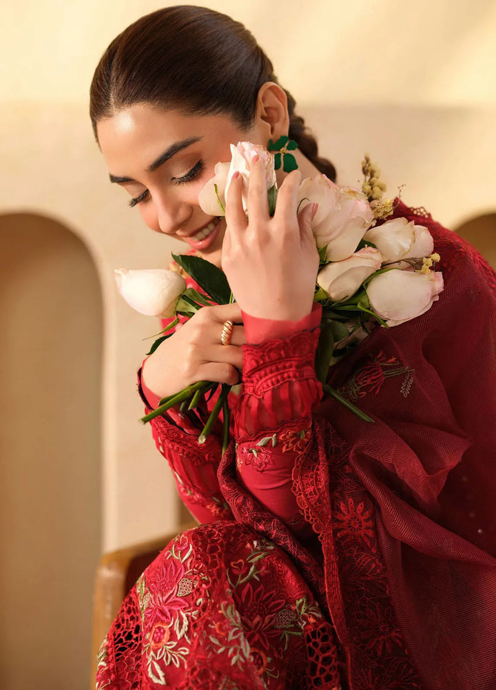 Maryam Hussain Embroidered Lawn Suit Unstitched 3 Piece MH25LL D-06 Berry - Summer Collection