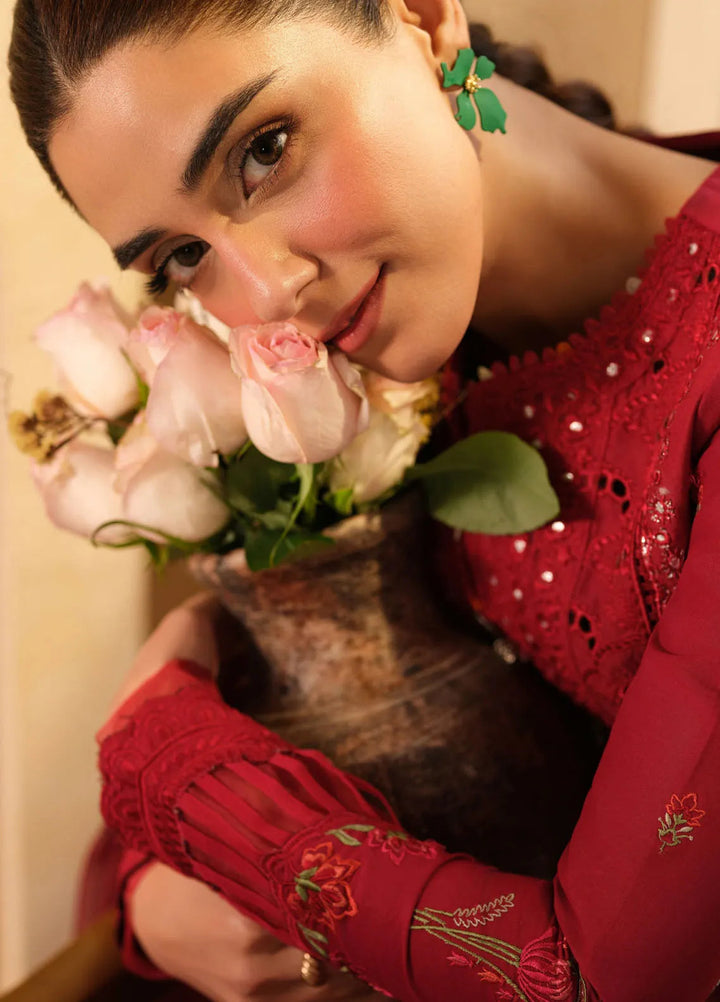 Maryam Hussain Embroidered Lawn Suit Unstitched 3 Piece MH25LL D-06 Berry - Summer Collection