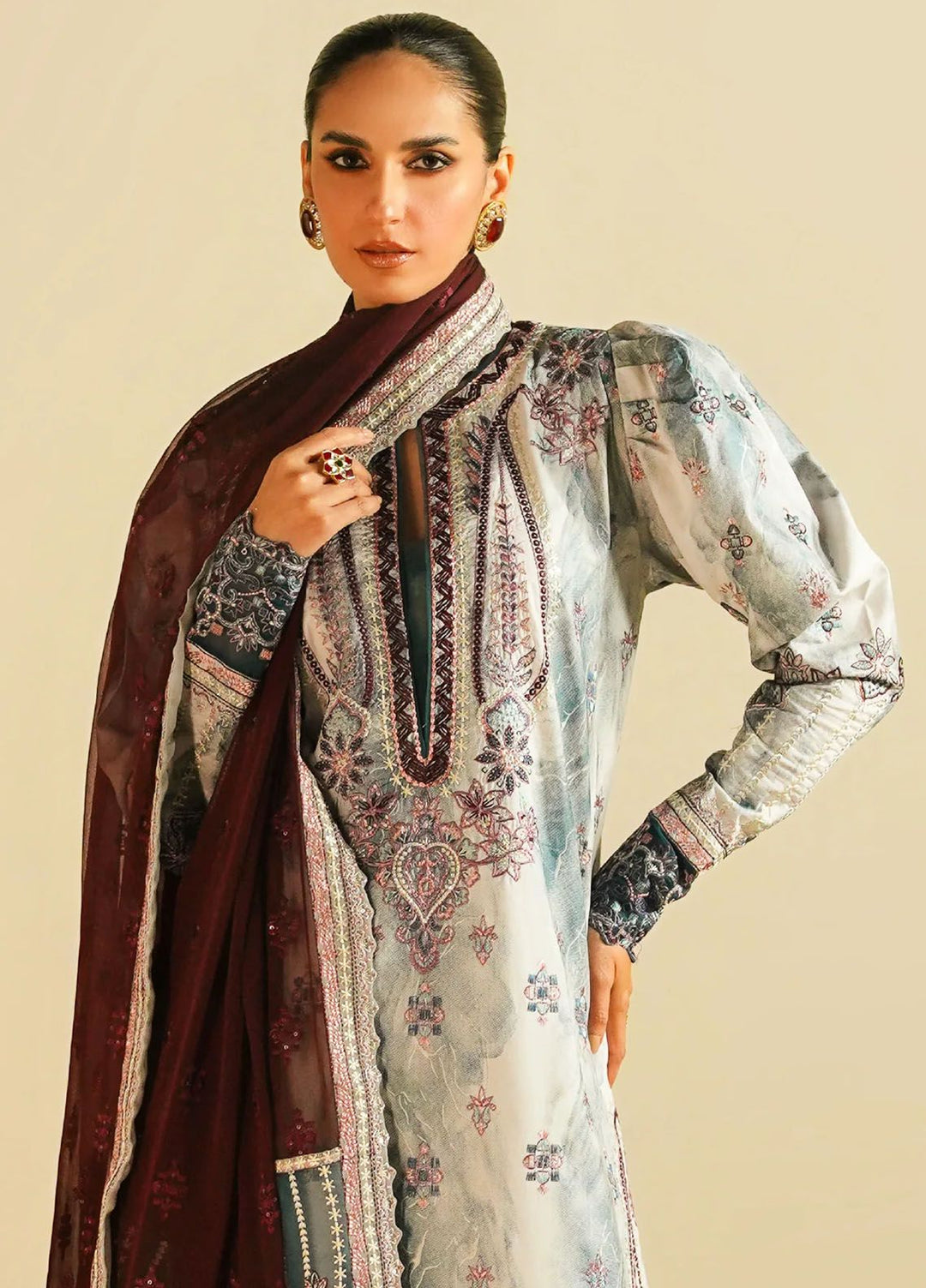 Maryum N Maria Embroidered Lawn Suit Unstitched 3 Piece MNM24E MS24590 Jahanara - Eid Luxury Collection