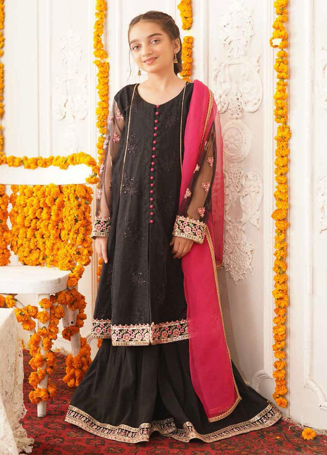 Maryum N Maria Net Embroidered 3 Piece Suit for Girls - MNM21K MKF 08