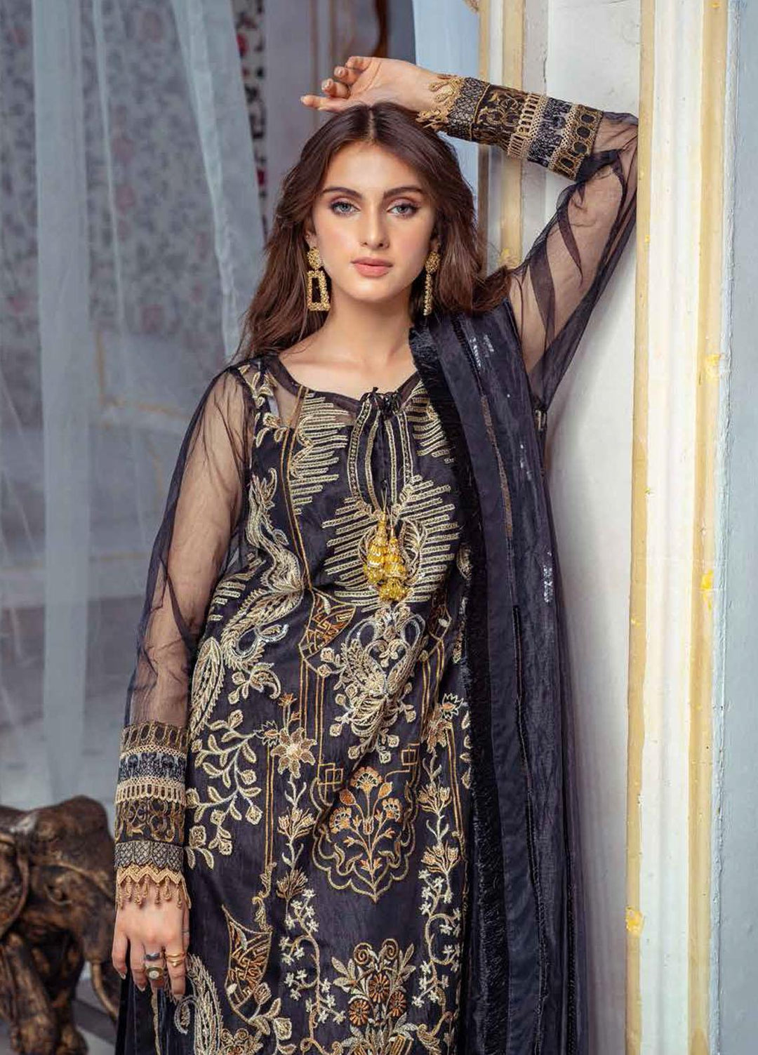 Maryum N Maria Ready to Wear  Net 3 Piece Dress MNM22LE MLRD-68 After Midnight