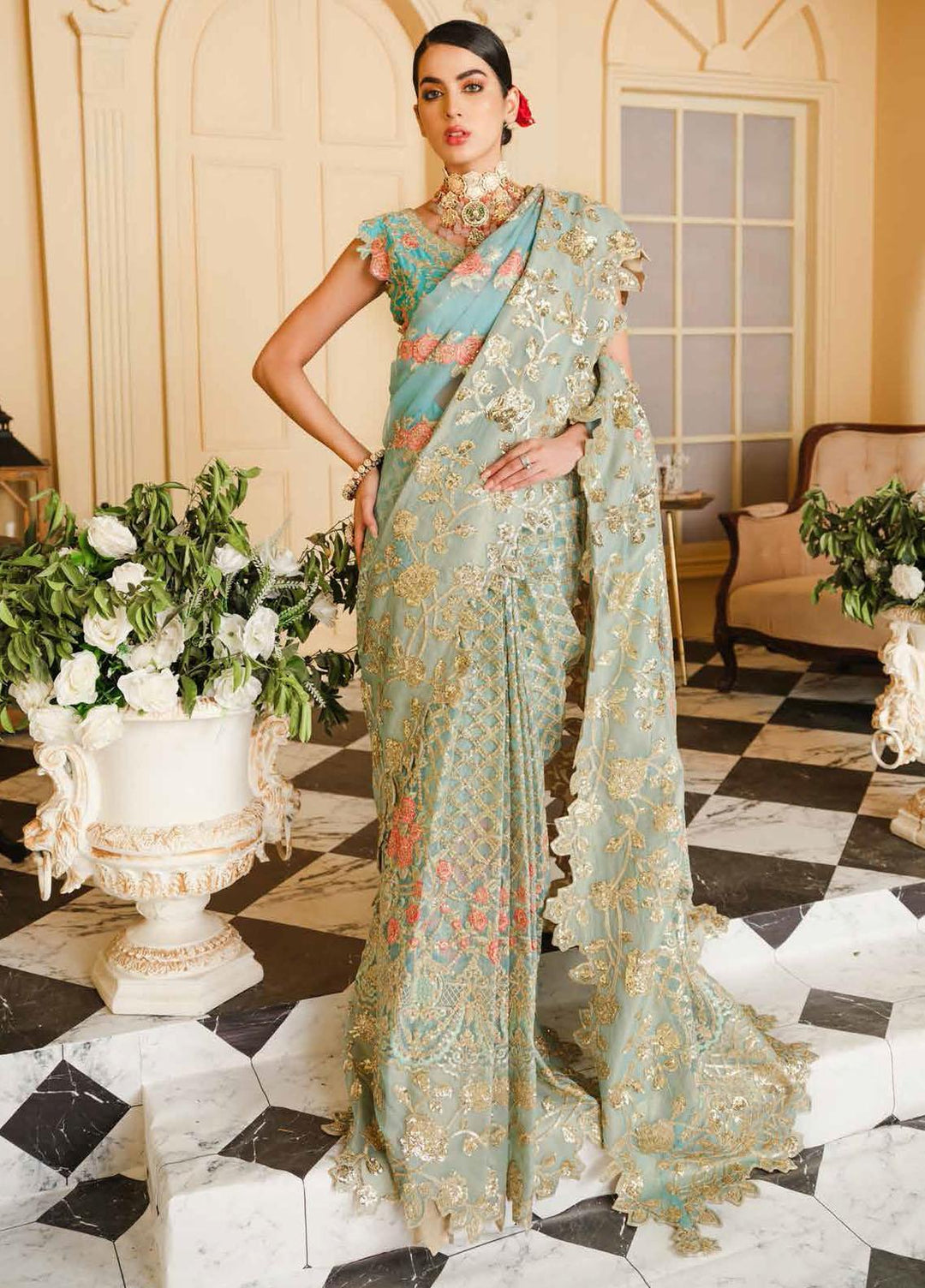 Maryum N Maria Embroidered Organza Unstitched Saree MNM21S MFR 0003 - Luxury Collection