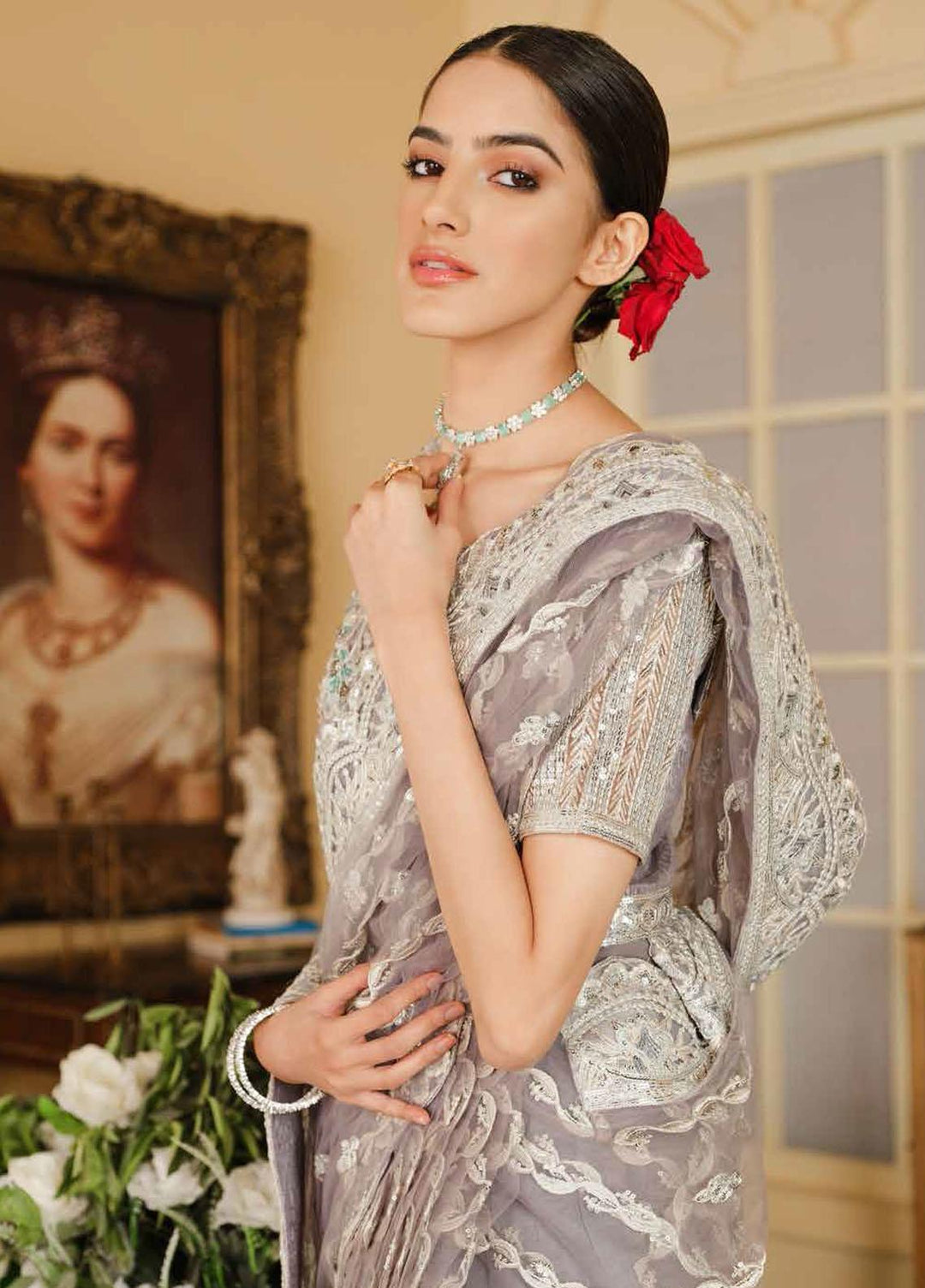 Maryum N Maria Embroidered Net Unstitched Saree MNM21S MFR 0005 - Luxury Collection