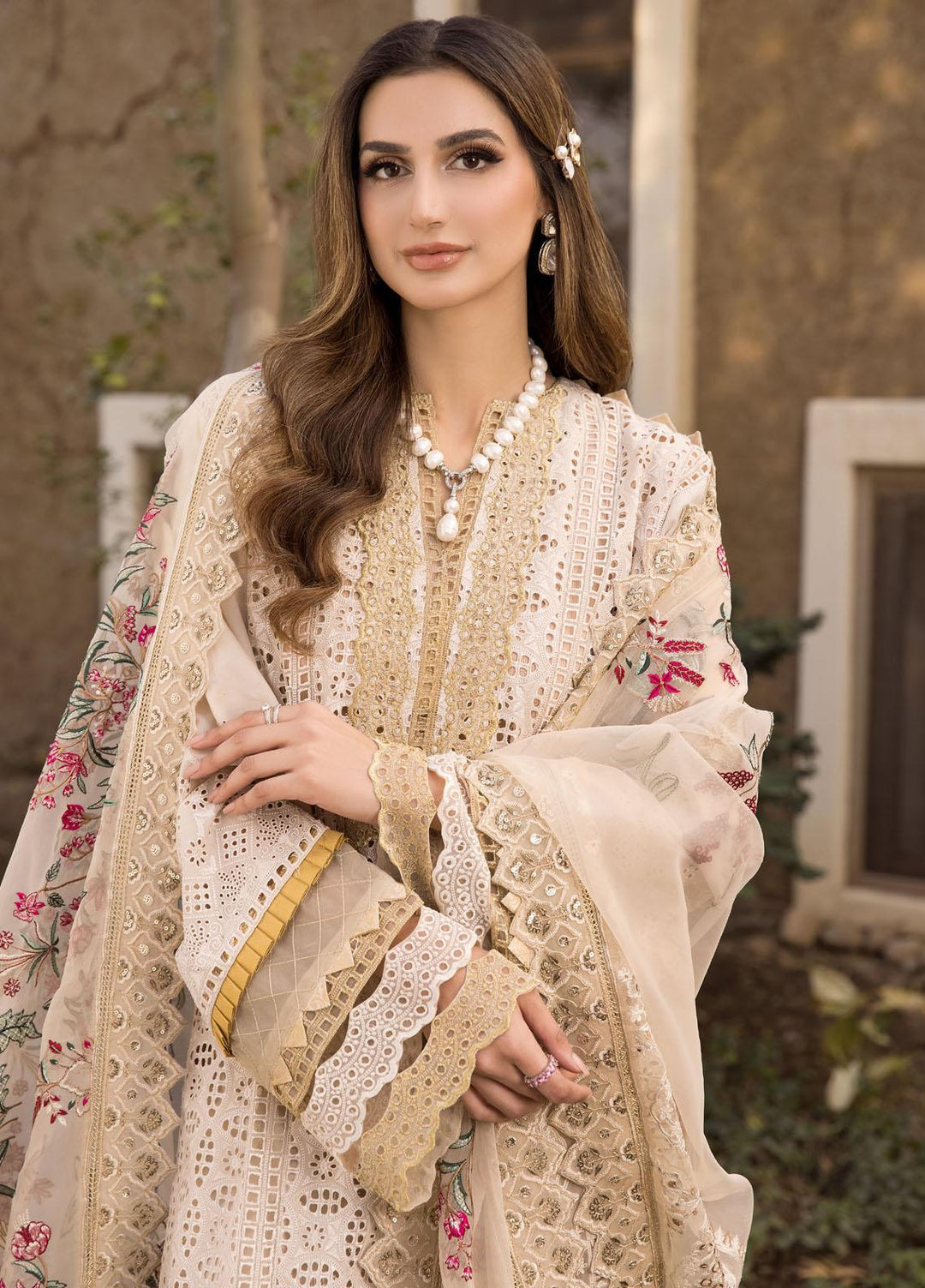 Maryum N Maria Luxury Pret Embroidered Chikankari Lawn 3 Piece Dress MNM23CHK MLRD072 GOLDEN MIST