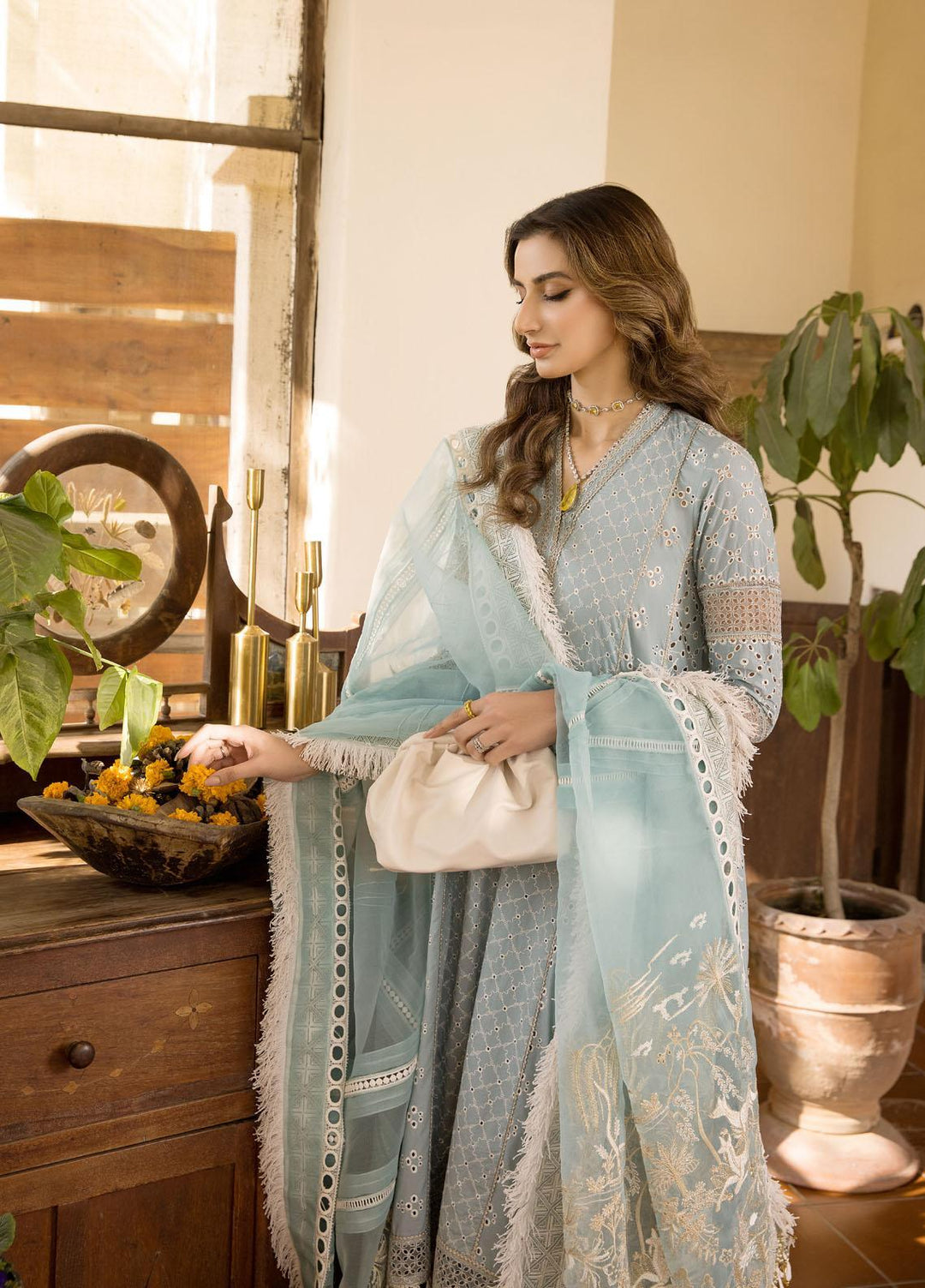 Maryum N Maria Luxury Pret Embroidered Chikankari Lawn 3 Piece Dress MNM23CHK MLRD073 ICED AQUA