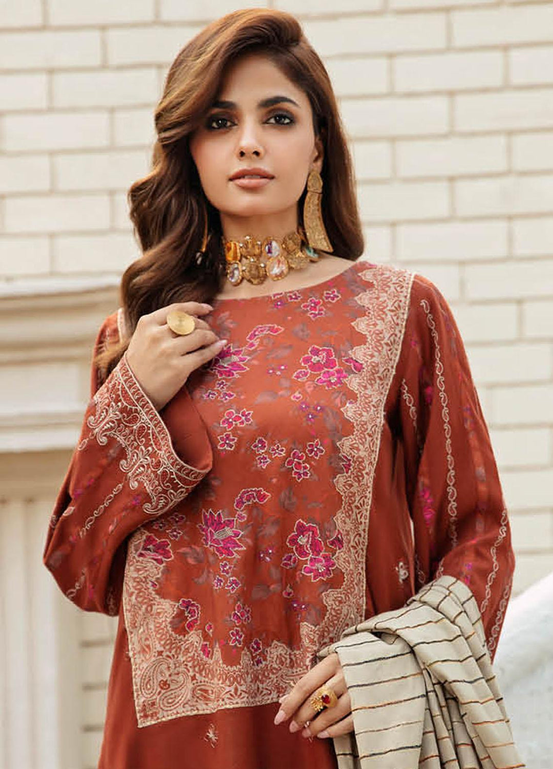 Masakali By Charizma Embroidered Leather Peach Suits Unstitched 3 Piece CRZ23MK MSK3-05 - Winter Collection
