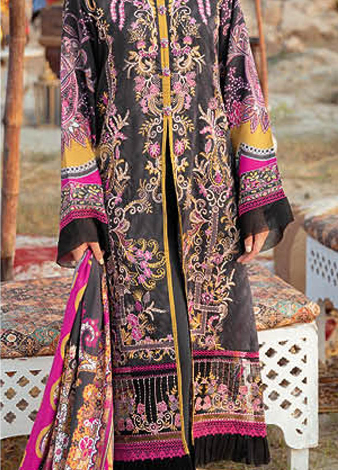 Mashaal by Ramsha Printed Linen Suits Unstitched 3 Piece RSH21ML I-104 - Winter Collection