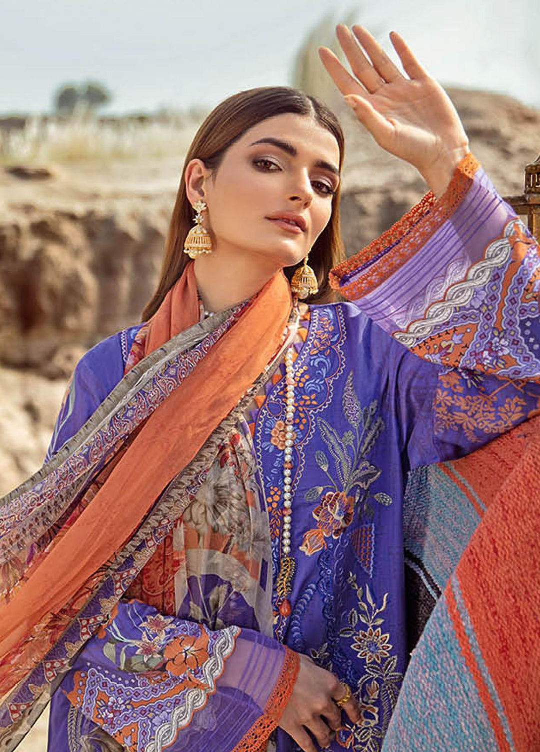 Mashaal by Ramsha Printed Linen Suits Unstitched 3 Piece RSH21ML I-108 - Winter Collection